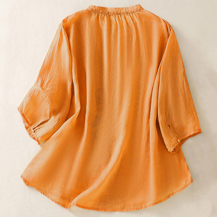 Camicia da donna a maniche a tre quarti con ricamo artistico e motivo a Buddha Stones. - image 1
