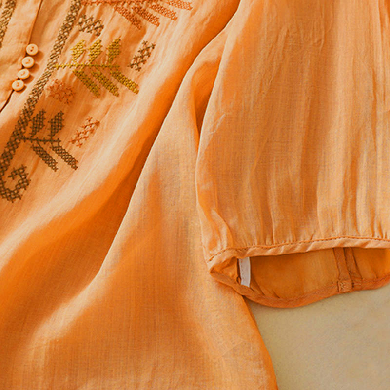 Camicia da donna a maniche a tre quarti con ricamo artistico e motivo a Buddha Stones. - image 7