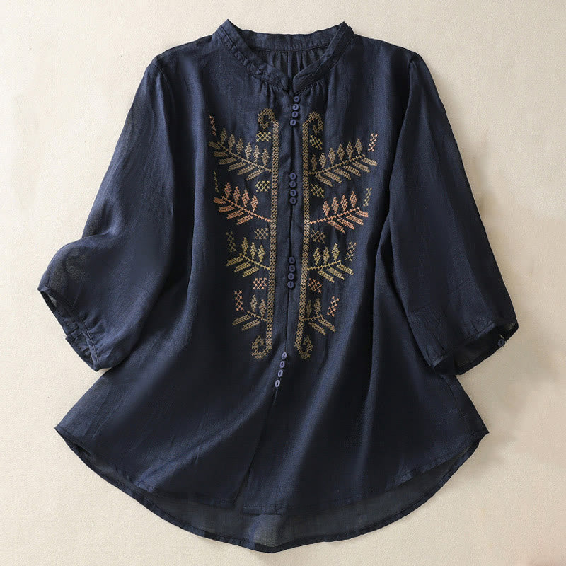 Camicia da donna a maniche a tre quarti con ricamo artistico e motivo a Buddha Stones. - Blu notte - US8-10, UK/AU12-14, EU40-42 (2XL) - image 8