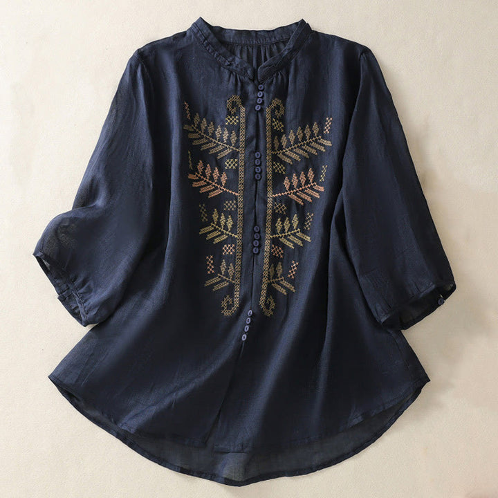 Camicia da donna a maniche a tre quarti con ricamo artistico e motivo a Buddha Stones. - Blu notte - US8-10, UK/AU12-14, EU40-42 (2XL) - image 8