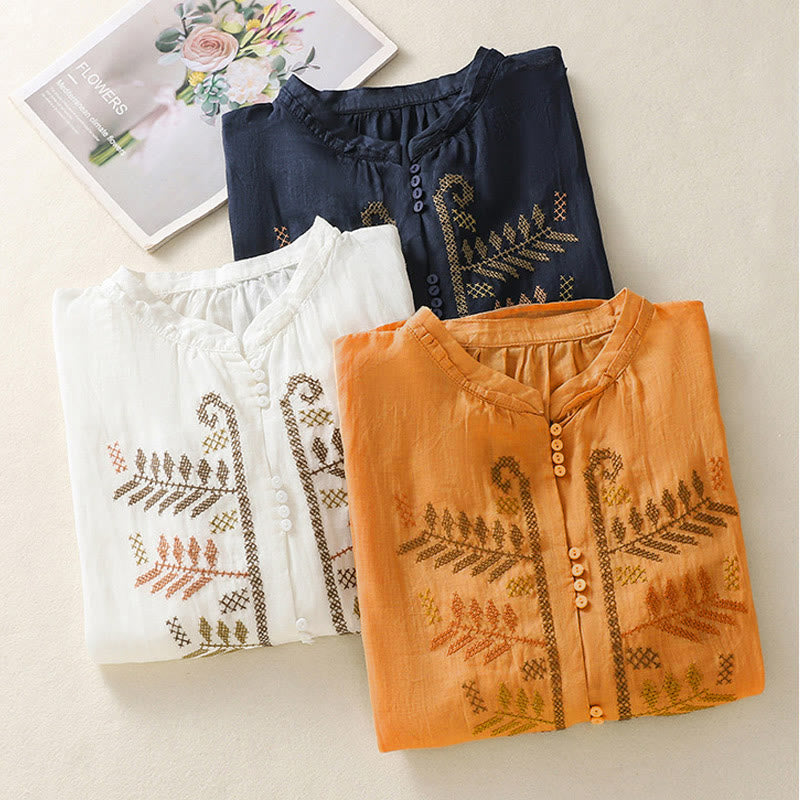 Camicia da donna a maniche a tre quarti con ricamo artistico e motivo a Buddha Stones. - image 23