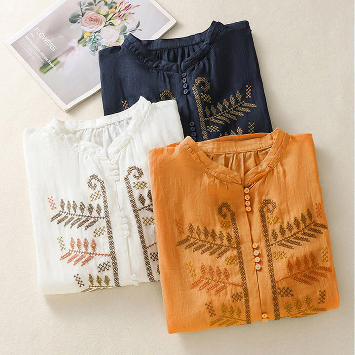 Camicia da donna a maniche a tre quarti con ricamo artistico e motivo a Buddha Stones. - image 23