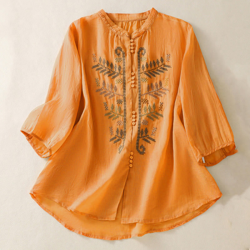 Camicia da donna a maniche a tre quarti con ricamo artistico e motivo a Buddha Stones. - Arancia - US8-10, UK/AU12-14, EU40-42 (2XL) - image 0