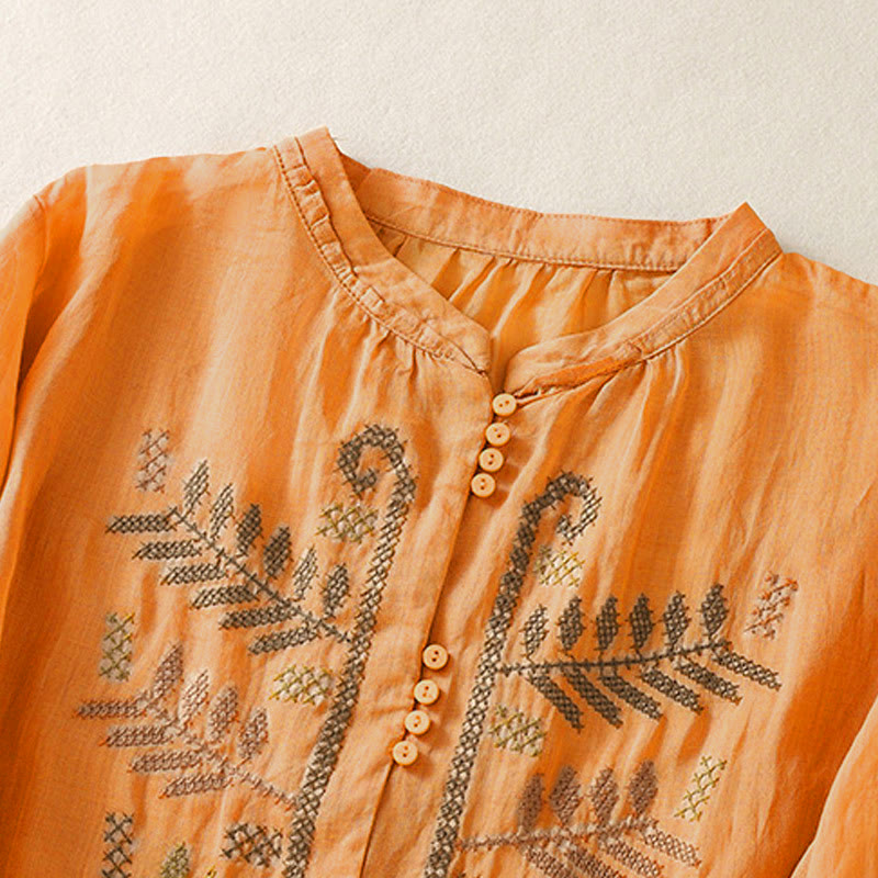Camicia da donna a maniche a tre quarti con ricamo artistico e motivo a Buddha Stones. - image 2