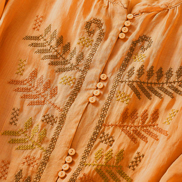 Camicia da donna a maniche a tre quarti con ricamo artistico e motivo a Buddha Stones. - image 6