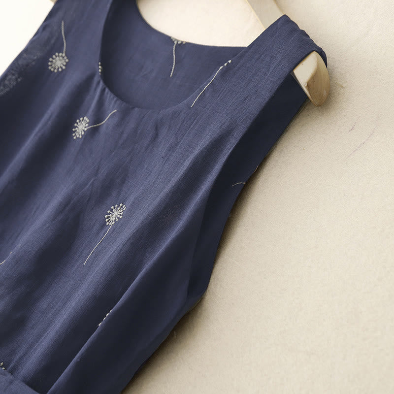 Abito midi senza maniche in cotone con stampa Buddha Stones , blu notte, allacciatura e tasche. - image 3