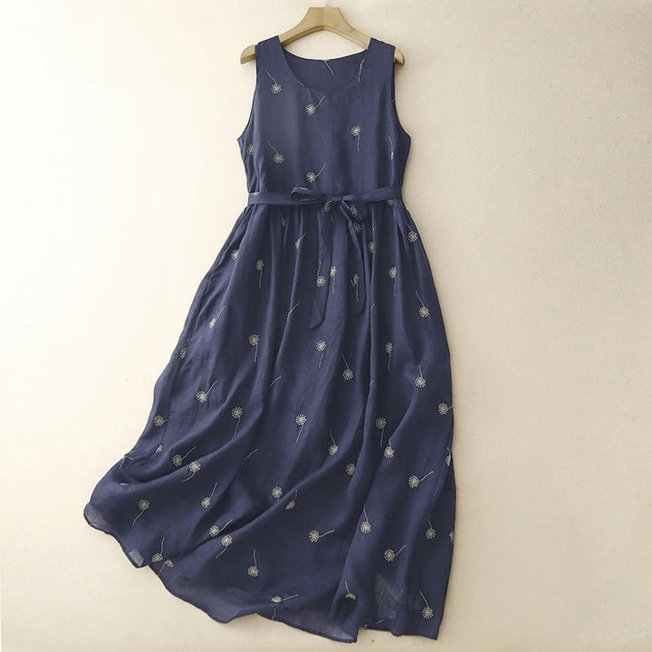 Abito midi senza maniche in cotone con stampa Buddha Stones , blu notte, allacciatura e tasche. - Blu notte - US8-10, UK/AU12-14, EU40-42 (2XL) - image 0