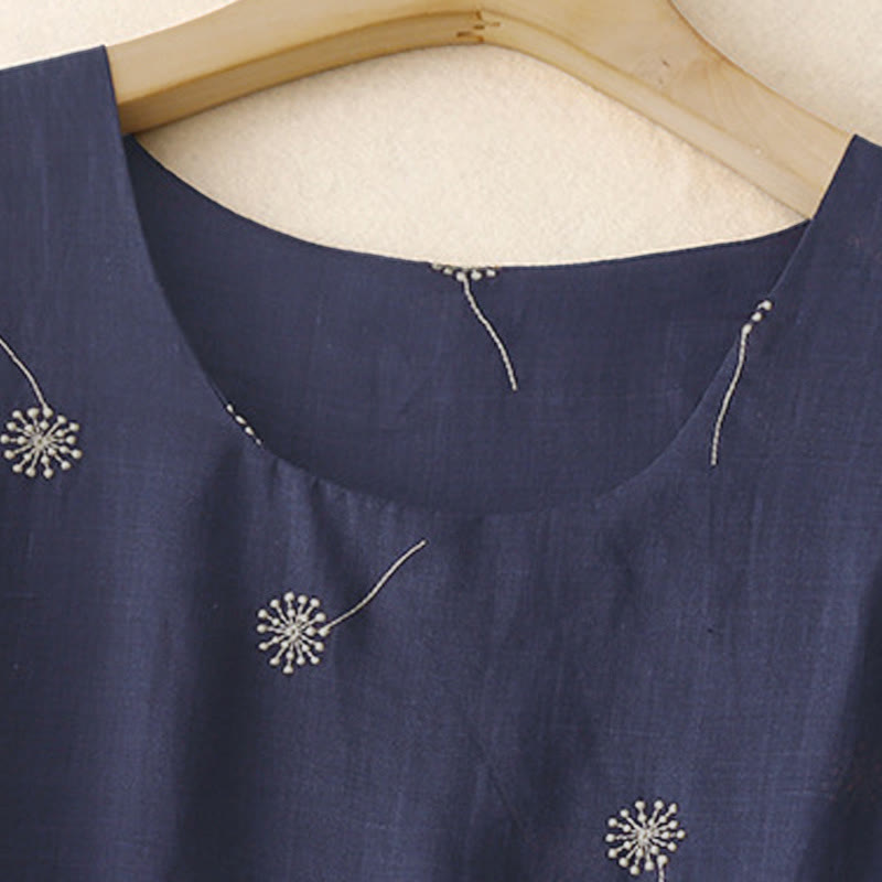 Abito midi senza maniche in cotone con stampa Buddha Stones , blu notte, allacciatura e tasche. - image 2