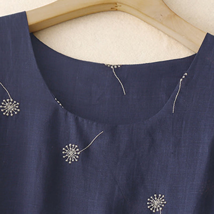 Abito midi senza maniche in cotone con stampa Buddha Stones , blu notte, allacciatura e tasche. - image 2