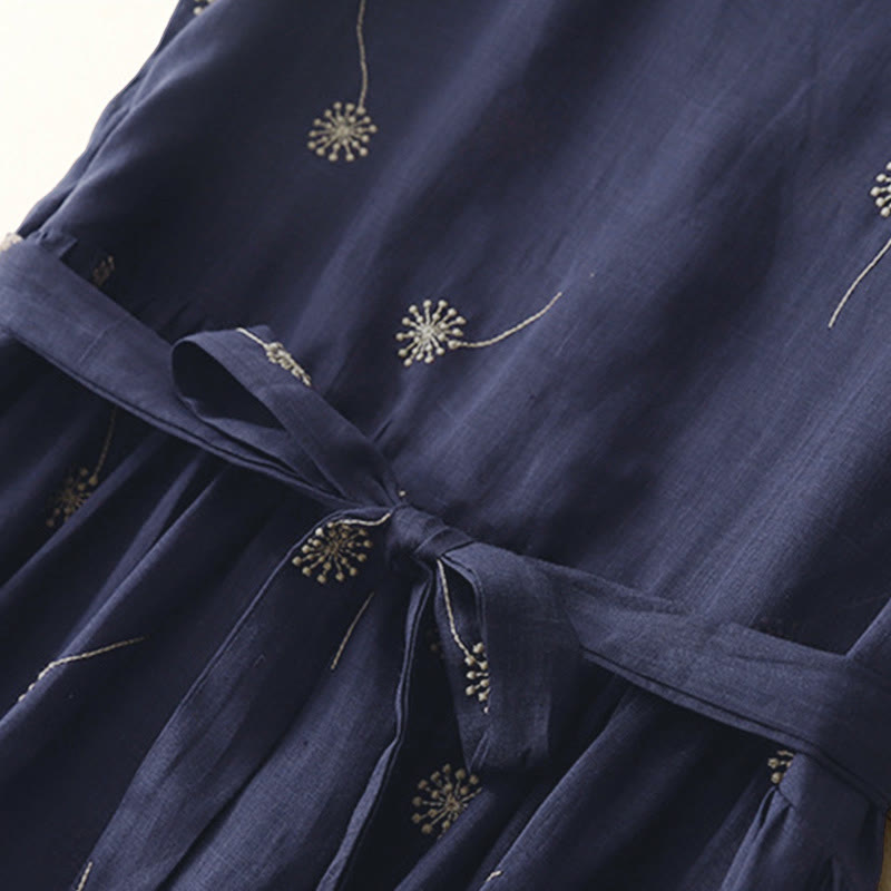 Abito midi senza maniche in cotone con stampa Buddha Stones , blu notte, allacciatura e tasche. - image 6