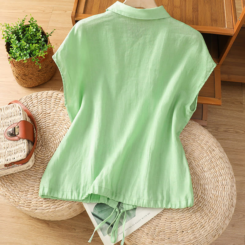 Camicia da donna estiva a maniche corte con bottoni e stampa Buddha Stones. - image 15