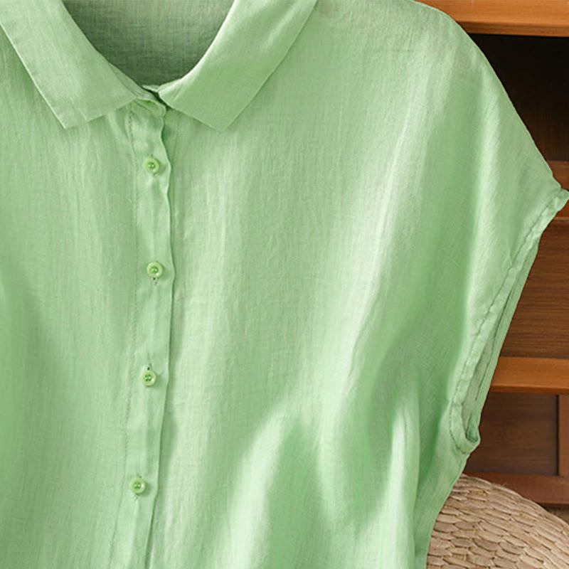 Camicia da donna estiva a maniche corte con bottoni e stampa Buddha Stones. - image 18