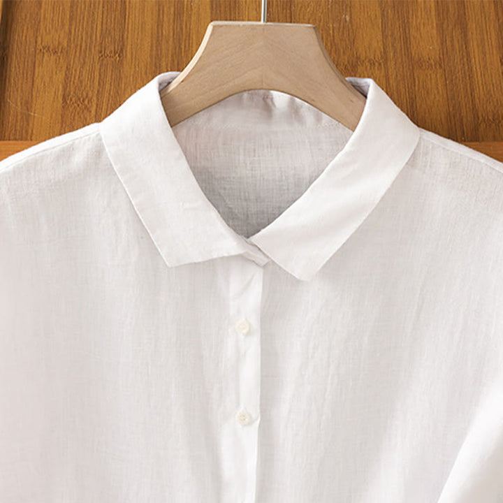 Camicia da donna estiva a maniche corte con bottoni e stampa Buddha Stones. - image 9