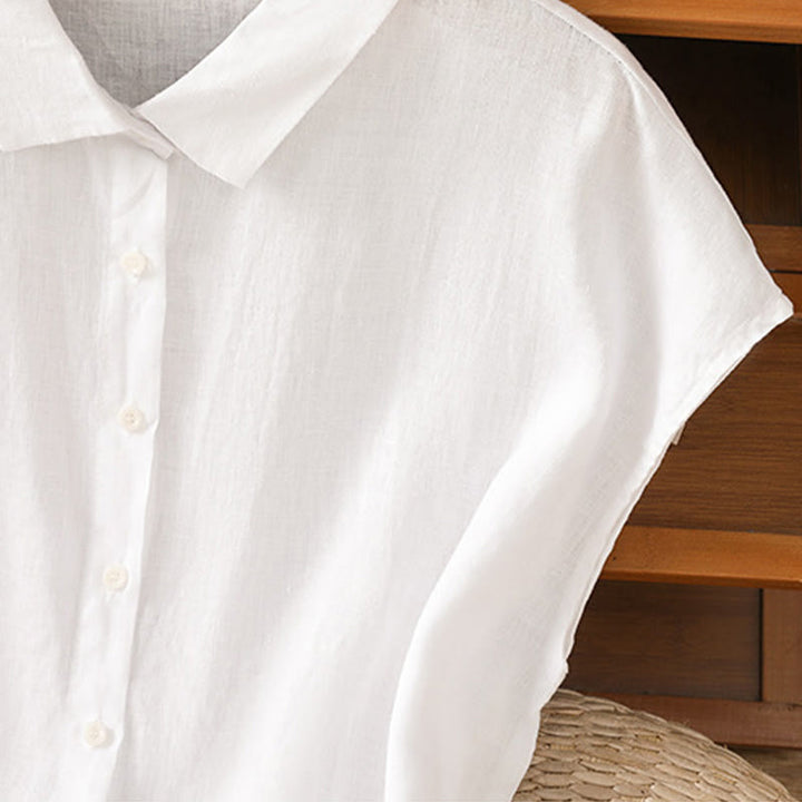 Camicia da donna estiva a maniche corte con bottoni e stampa Buddha Stones. - image 10
