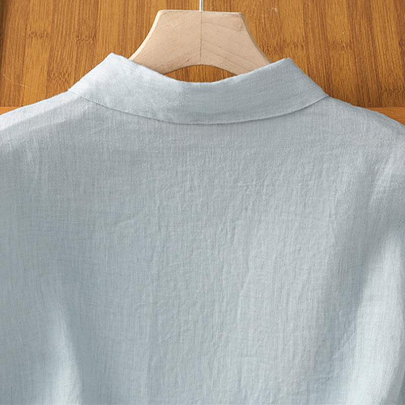 Camicia da donna estiva a maniche corte con bottoni e stampa Buddha Stones. - image 4