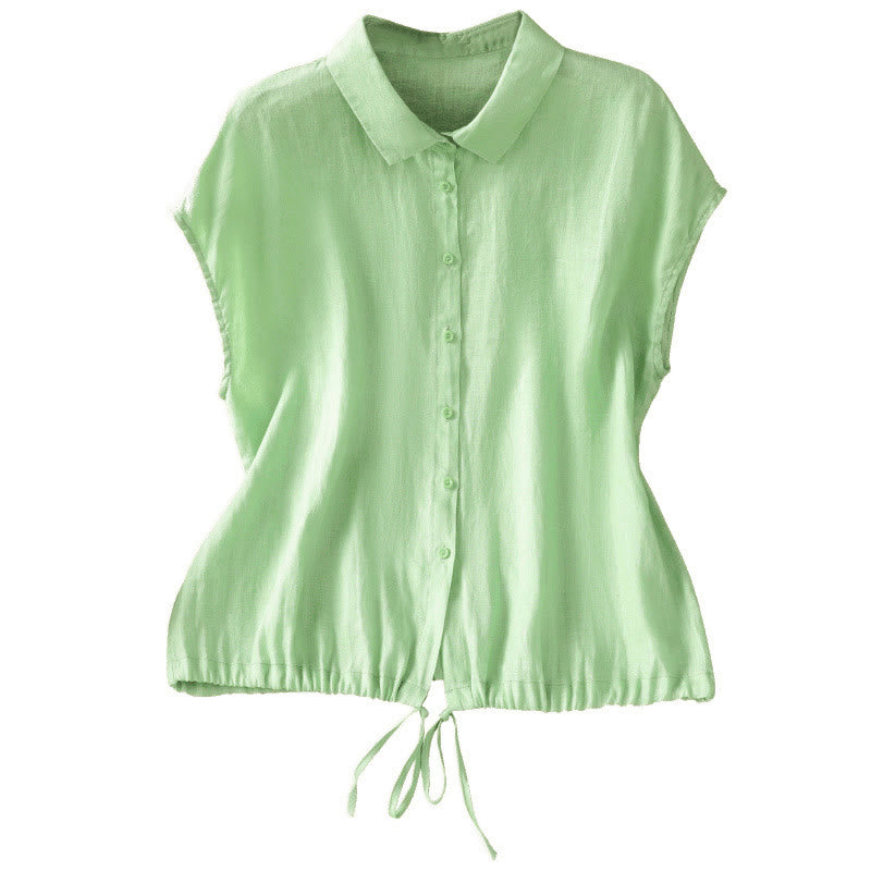 Camicia da donna estiva a maniche corte con bottoni e stampa Buddha Stones. - image 16