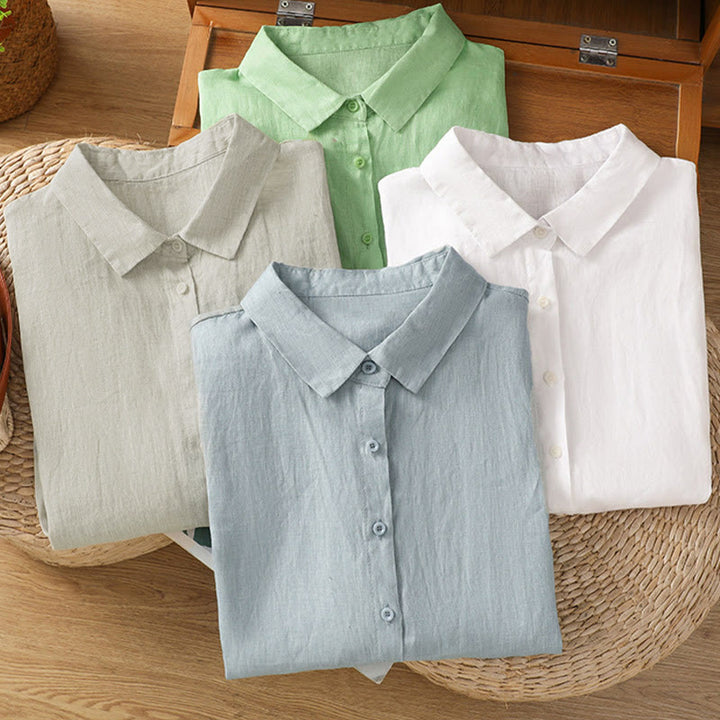 Camicia da donna estiva a maniche corte con bottoni e stampa Buddha Stones. - image 30