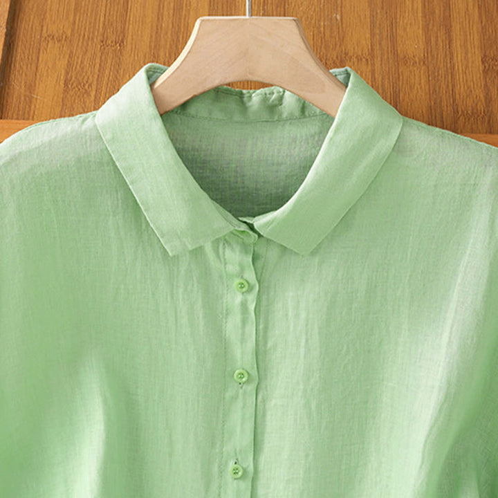 Camicia da donna estiva a maniche corte con bottoni e stampa Buddha Stones. - image 17