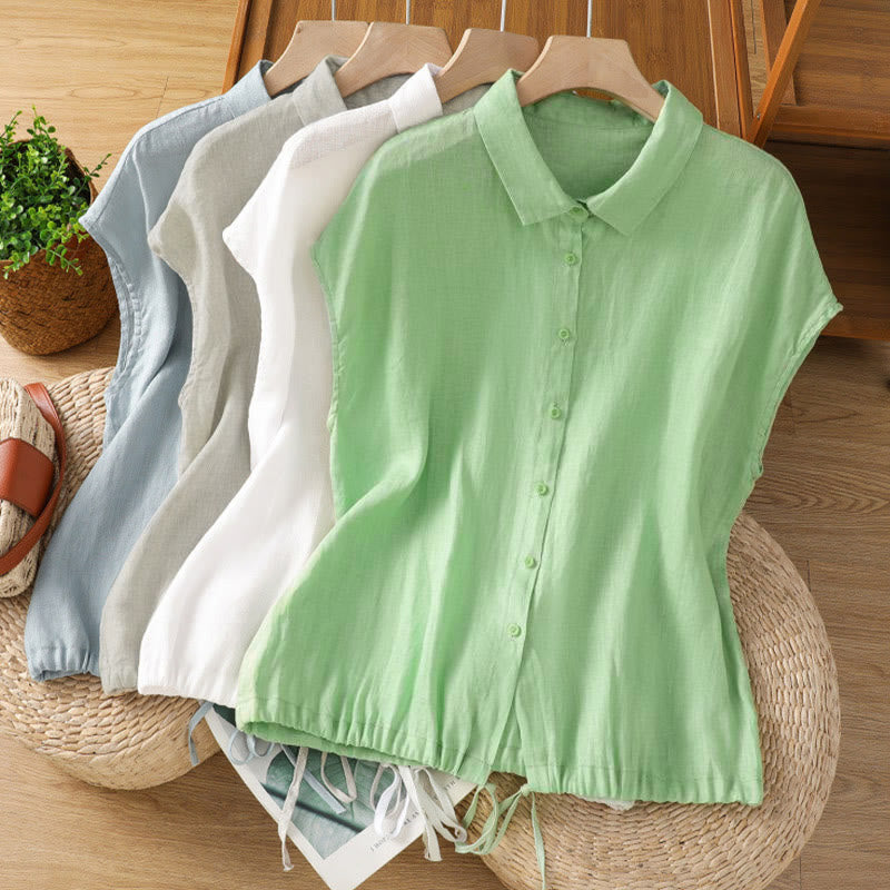 Camicia da donna estiva a maniche corte con bottoni e stampa Buddha Stones. - image 1