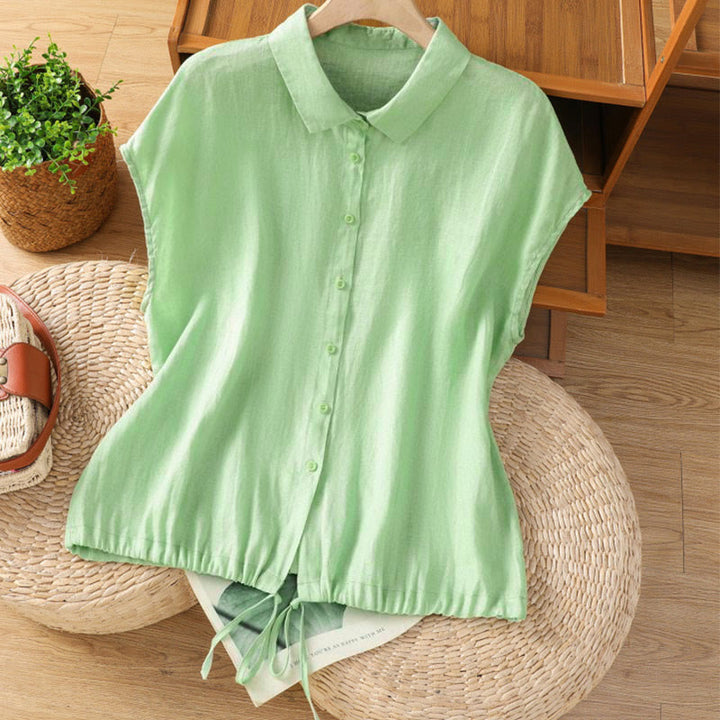 Camicia da donna estiva a maniche corte con bottoni e stampa Buddha Stones. - Verde chiaro - US12, UK/AU16, EU44 (2XL) - image 14