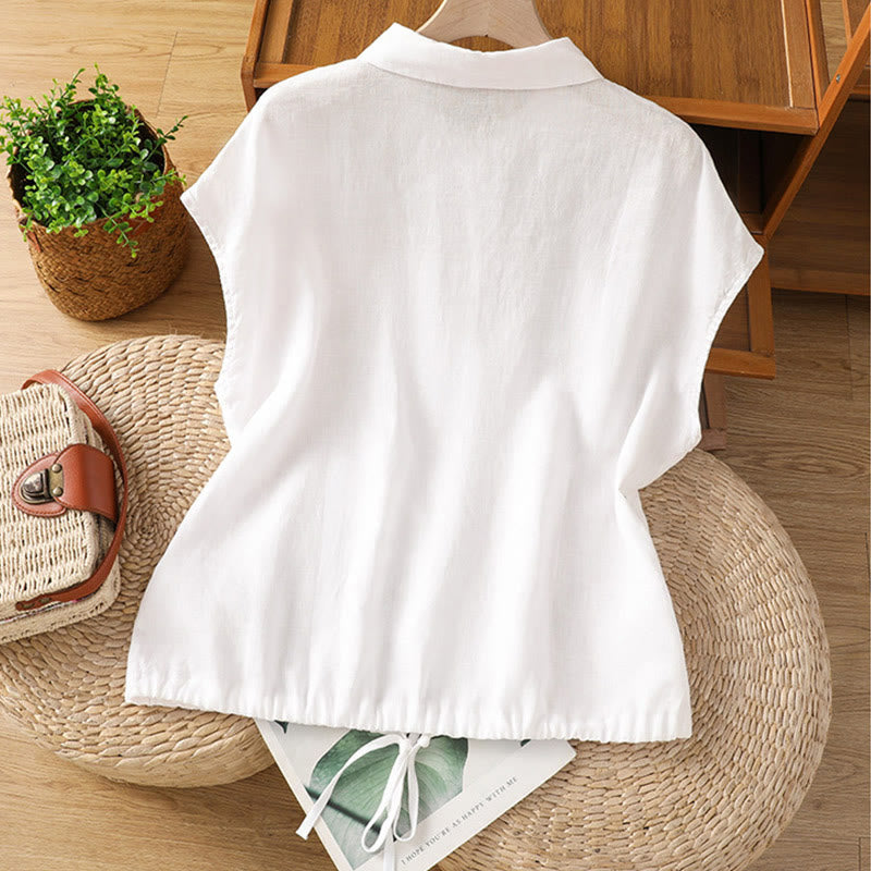 Camicia da donna estiva a maniche corte con bottoni e stampa Buddha Stones. - image 8
