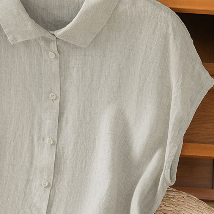 Camicia da donna estiva a maniche corte con bottoni e stampa Buddha Stones. - image 26