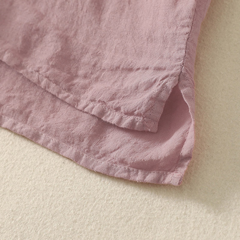 Camicia da donna estiva a maniche corte con bottoni rossi e stampa Buddha Stones. - image 11