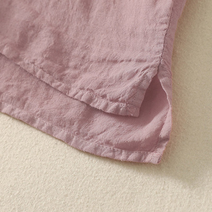 Camicia da donna estiva a maniche corte con bottoni rossi e stampa Buddha Stones. - image 11