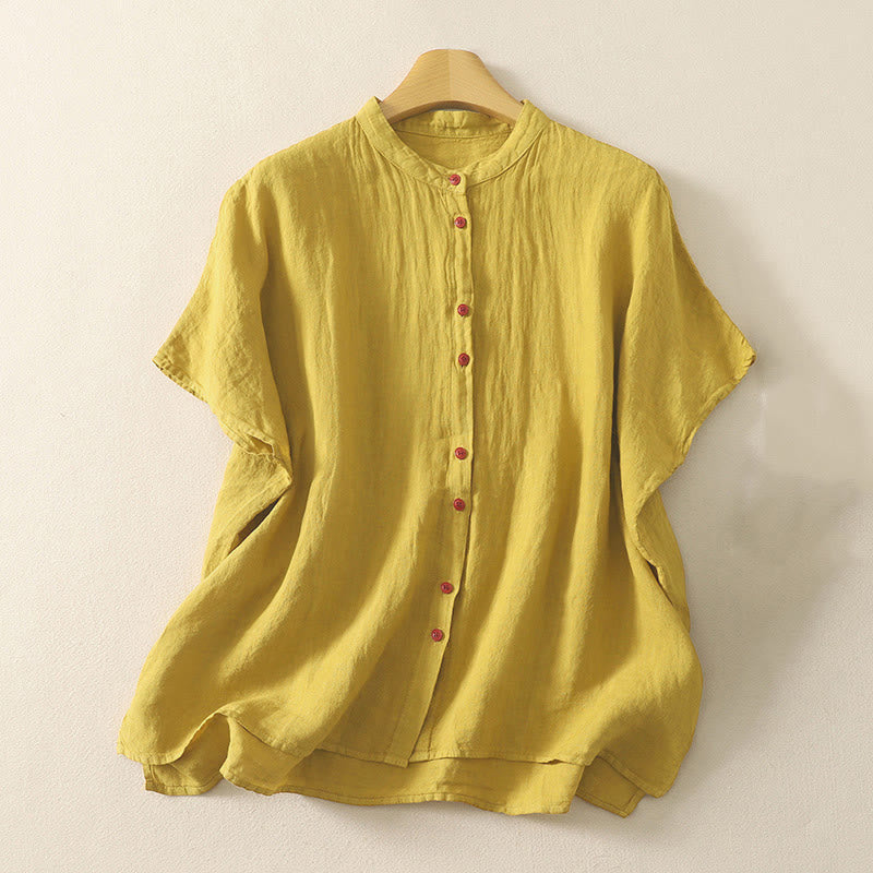 Camicia da donna estiva a maniche corte con bottoni rossi e stampa Buddha Stones. - Verga d'oro - US14, UK/AU18, EU46 (2XL) - image 14