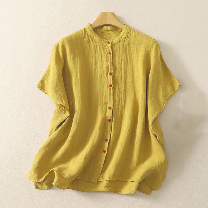 Camicia da donna estiva a maniche corte con bottoni rossi e stampa Buddha Stones. - Verga d'oro - US14, UK/AU18, EU46 (2XL) - image 14