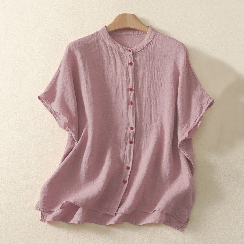 Camicia da donna estiva a maniche corte con bottoni rossi e stampa Buddha Stones. - Salmone scuro - US14, UK/AU18, EU46 (2XL) - image 4
