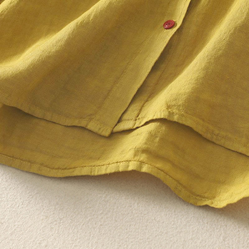 Camicia da donna estiva a maniche corte con bottoni rossi e stampa Buddha Stones. - image 17