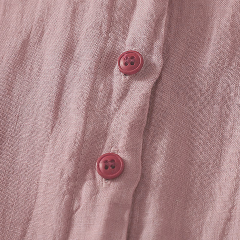 Camicia da donna estiva a maniche corte con bottoni rossi e stampa Buddha Stones. - image 8
