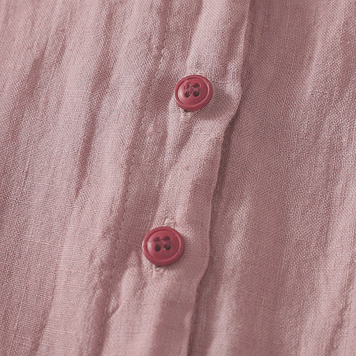 Camicia da donna estiva a maniche corte con bottoni rossi e stampa Buddha Stones. - image 8