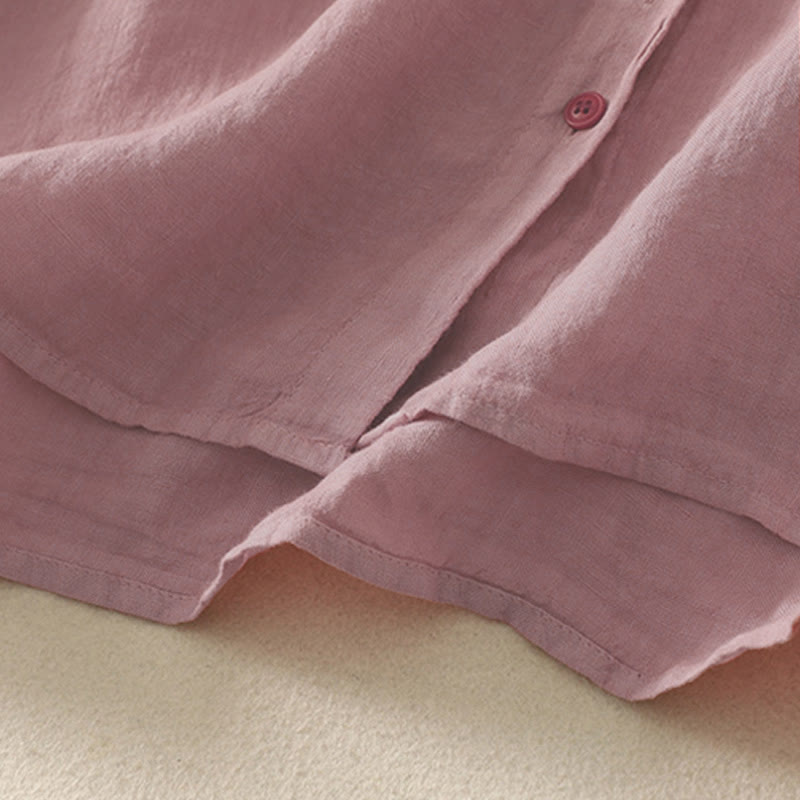 Camicia da donna estiva a maniche corte con bottoni rossi e stampa Buddha Stones. - image 10