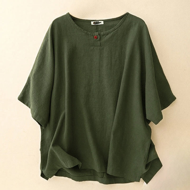 T-shirt da donna a maniche corte, girocollo, modello ampio, con stampa Buddha Stones. - Verde oliva scuro - US12, UK/AU16, EU44 (2XL) - image 10