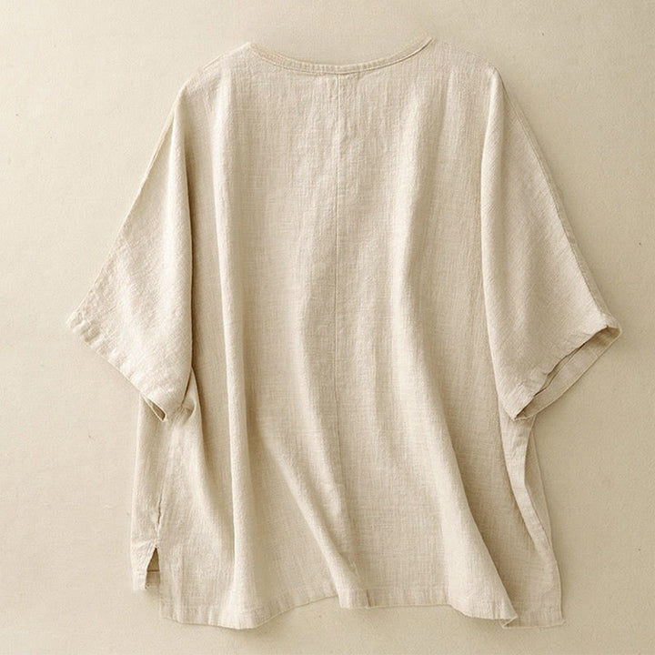 T-shirt da donna a maniche corte, girocollo, modello ampio, con stampa Buddha Stones. - image 1