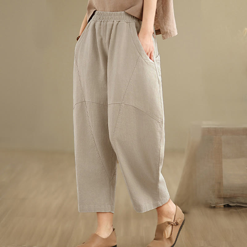 Buddha Stones Spring 7-8 Pantaloni harem da donna a tinta unita con tasche - image 5
