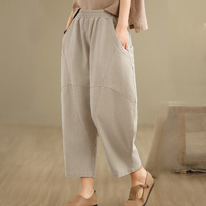 Buddha Stones Spring 7-8 Pantaloni harem da donna a tinta unita con tasche - image 5