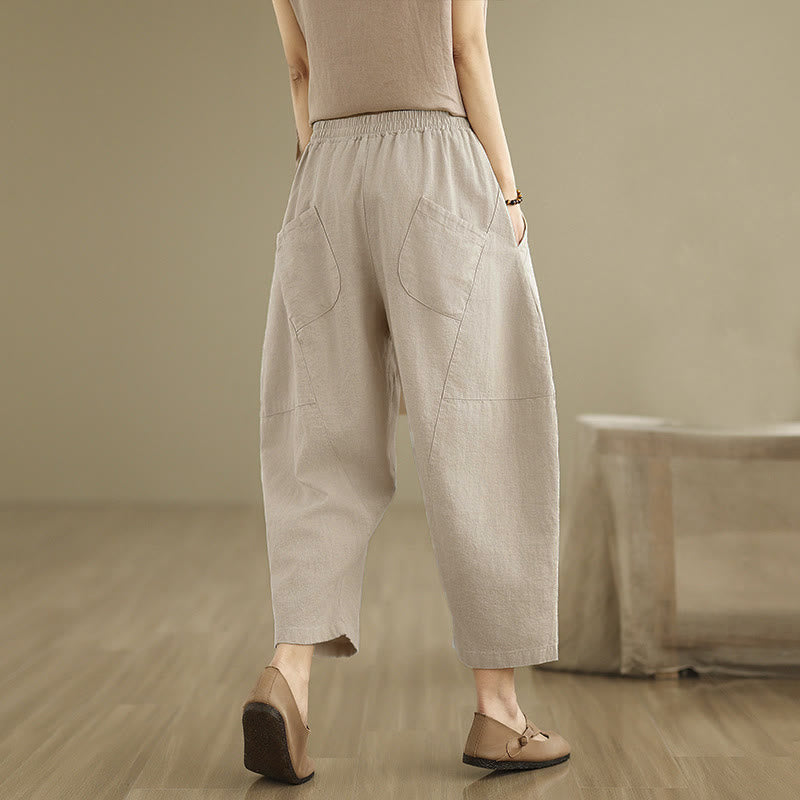 Buddha Stones Spring 7-8 Pantaloni harem da donna a tinta unita con tasche - image 4