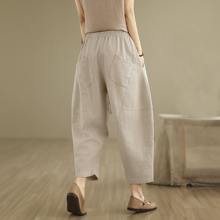 Buddha Stones Spring 7-8 Pantaloni harem da donna a tinta unita con tasche - image 4