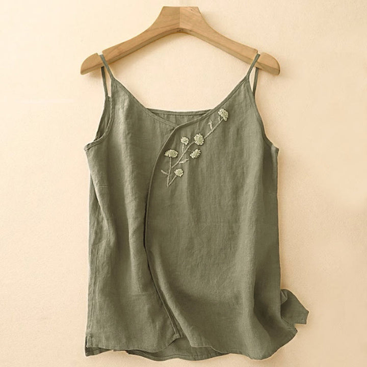 Gilet senza maniche da donna con ricamo etnico e design asimmetrico a Buddha Stones. - Verde oliva scuro - US14, UK/AU18, EU46 (4XL) - image 0