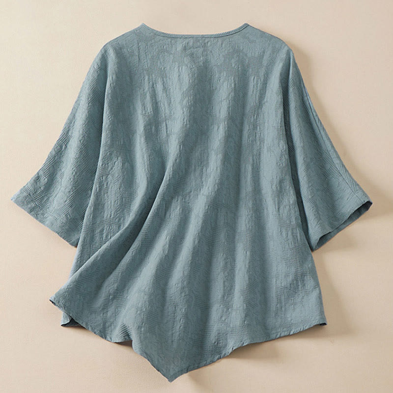 Camicia da donna a maniche corte con bottoni, motivo floreale e rana colorata, con Buddha Stones Casual. - image 1