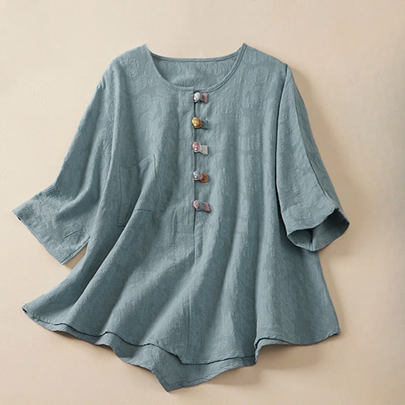 Camicia da donna a maniche corte con bottoni, motivo floreale e rana colorata, con Buddha Stones Casual. - Azzurro cielo chiaro - US8-10, UK/AU12-14, EU40-42 (2XL) - image 0