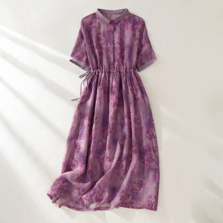 Abito midi a maniche corte con coulisse, vita alta e stampa Buddha Stones, bottoni e tasche. - Rosso viola pallido - US8-10, UK/AU12-14, EU40-42 (2XL) - image 20