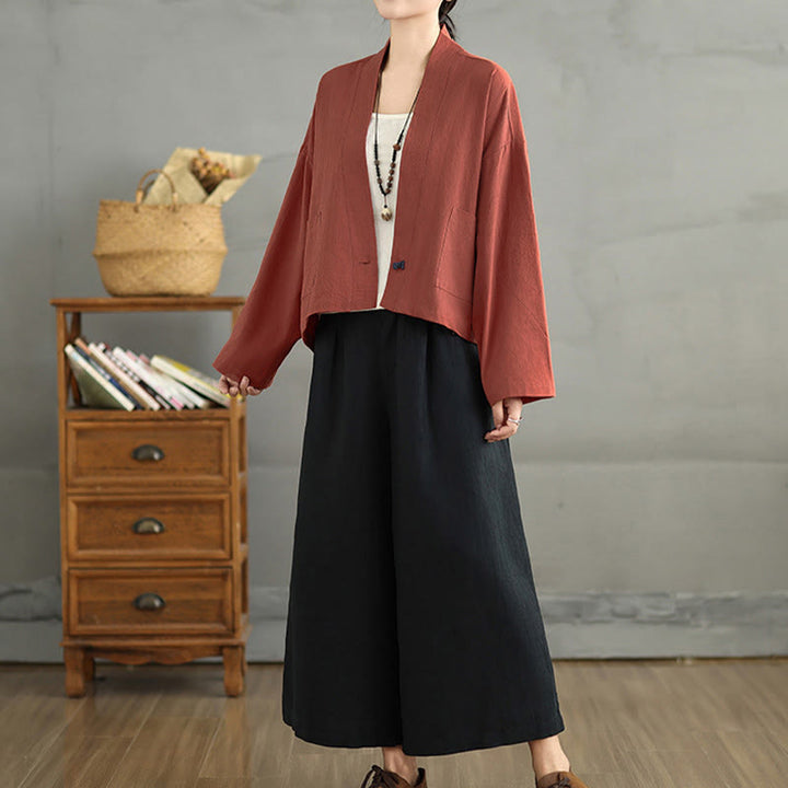 Giacca casual vintage a maniche lunghe con tasche , Buddha Stones, aperta sul davanti. - image 13