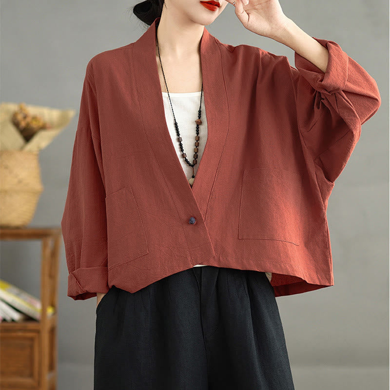 Giacca casual vintage a maniche lunghe con tasche , Buddha Stones, aperta sul davanti. - image 10