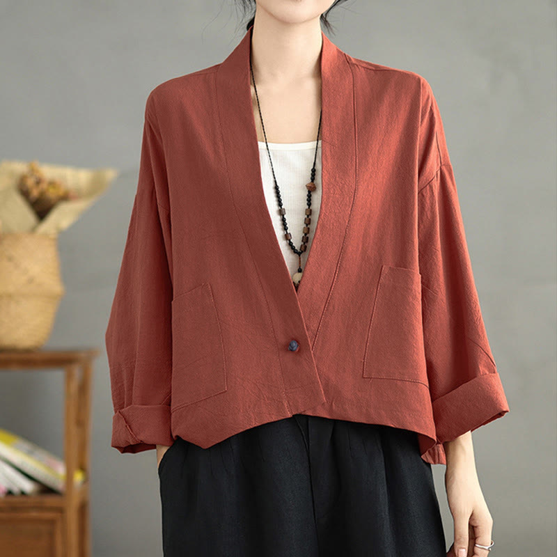 Giacca casual vintage a maniche lunghe con tasche , Buddha Stones, aperta sul davanti. - image 9