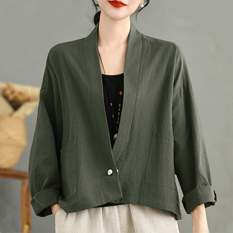 Giacca casual vintage a maniche lunghe con tasche , Buddha Stones, aperta sul davanti. - image 15