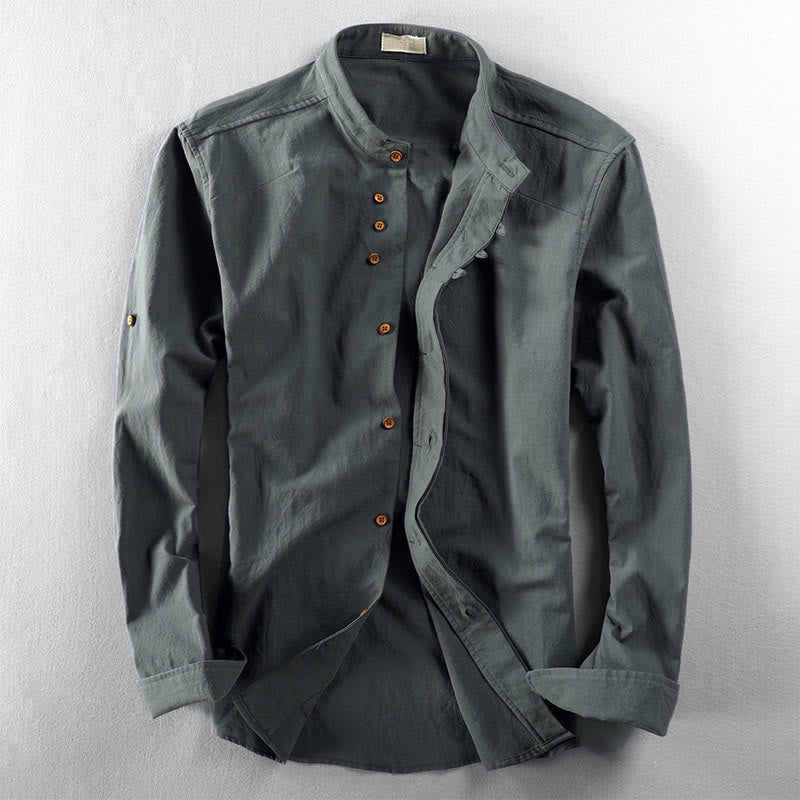 Camicia da uomo a maniche lunghe in cotone e lino con collo alto e vestibilità slim, modello a collo alto, con stampa Buddha Stones. - Cadetto Blu - US/UK/AU48, EU58 (7XL) - image 10